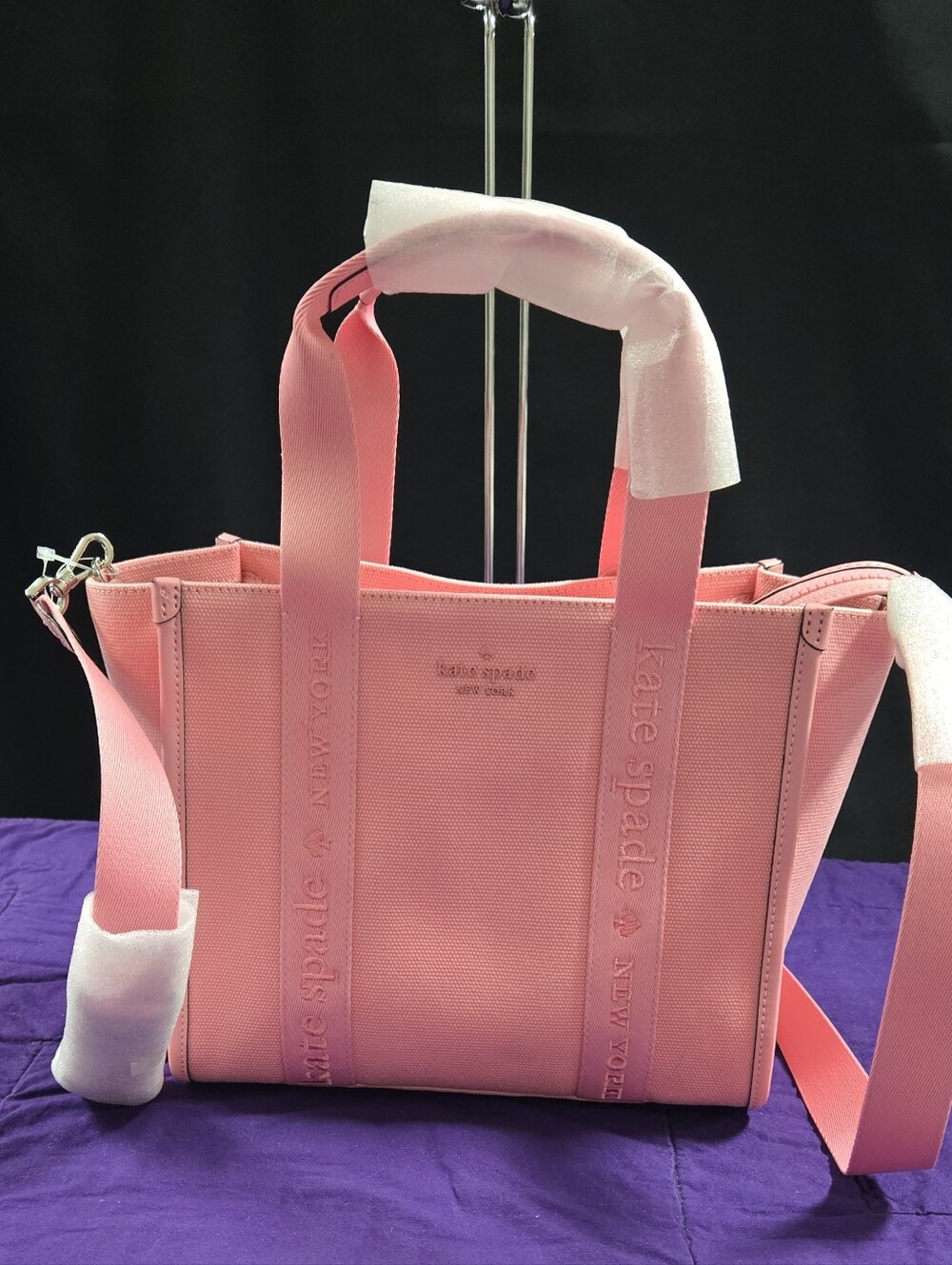 NWT Kate spade Kip pink canvas tote with detachable strap